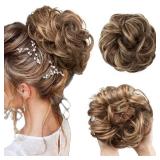 CJL HAIR Large Messy Bun Hair Piece Wavy Curly Scrunchies Synthetic Chignon Ponytail Hair Extensions Thick Updo Hairpieces for Women BrunetteHoney Blonde