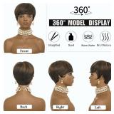 Short Curly Wigs for Black Women Pixie Cut Wig for Womens Short Hair Black Wig with Bangs Natural Wavy Synthetic Wigs for Black Women (Black mixed brown)