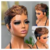 FREEKWEEN Pixie Cut Wigs for Black Women Short Layered Haircut Pixie Cut Wig Human Hair Natural Black and 430 colored Full Machine Made Glueless Wig with Bangs for daily use