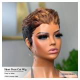 FREEKWEEN Pixie Cut Wigs for Black Women Short Layered Haircut Pixie Cut Wig Human Hair Natural Black and 430 colored Full Machine Made Glueless Wig with Bangs for daily use