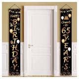 2 Pieces 65th Birthday Party Decorations Black and Gold Cheers to 65 Years Banner Porch Sign Door Hanging Banner for Men and Woman Welcome Porch Sign for 65 Years Birthday Supplies, 71 x 12 Inches