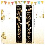 2 Pieces 65th Birthday Party Decorations Black and Gold Cheers to 65 Years Banner Porch Sign Door Hanging Banner for Men and Woman Welcome Porch Sign for 65 Years Birthday Supplies, 71 x 12 Inches