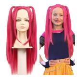 FantaLook Long Straight Hot Pink Cosplay Wig with 2 Ponytails for Halloween Party Costume?Small Size?