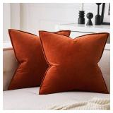 MIULEE Pack of 2 Decorative Velvet Throw Pillow Covers Soft Pillowcase Solid Square Cushion Case for Sofa Bedroom Car 20x20 Inch 50x50 cm Burnt Orange