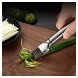 Stainless Steel Green Onion Slicer, Multi-Blade Kitchen Herb Cutter, Professional Scallion Shredding Tool (2, Silver and black)