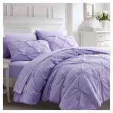 Ubauba Light Purple Queen Size Comforter Set - Bed in a Bag Queen 7 Pieces, Pintuck Beddding Sets Lavender Bed in a Bag with Comforter, Sheets, Pillowcases and Shams, Queen Size