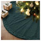 Lanpn Knitted Christmas Tree Skirt 36 inch, Cable Knit Xmas Tree Skirt Rustic Christmas Tree Mat for Large Artificial Trees Farmhouse Winter Home Party Holiday Indoor Xmas Decor (Green, 90cm)