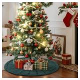 Lanpn Knitted Christmas Tree Skirt 36 inch, Cable Knit Xmas Tree Skirt Rustic Christmas Tree Mat for Large Artificial Trees Farmhouse Winter Home Party Holiday Indoor Xmas Decor (Green, 90cm)