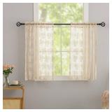 Beige Lace Cafe Curtains 30 inch Length Short Vintage Kitchen Curtains 2 Panles ,Light Filtering Sheer Tiers, Rod Pocket, Small Window Drapes for Bathroom Laundry Room Kitchen Each 26x30 Inch
