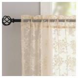 Beige Lace Cafe Curtains 30 inch Length Short Vintage Kitchen Curtains 2 Panles ,Light Filtering Sheer Tiers, Rod Pocket, Small Window Drapes for Bathroom Laundry Room Kitchen Each 26x30 Inch
