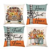 Fall Decorations for Home, Fall Pillow Covers 18x18 Set of 4, Thanksgiving Decorations Autumn Cushion Case for Couch(Fall05)
