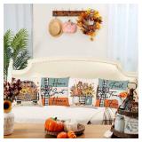 Fall Decorations for Home, Fall Pillow Covers 18x18 Set of 4, Thanksgiving Decorations Autumn Cushion Case for Couch(Fall05)