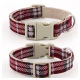 Plutus Pet Cotton Hemp Dog Collar and Leash Set, Adjustable Collar for Small, Medium, and Large Dogs, Heavy Duty and Soft on Skin, Red Plaid, M