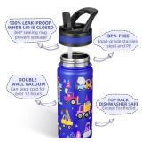 Fanhaw 18 Oz Kids Insulated Water Bottle with Straw - Stainless Steel Double Wall Vacuum Cup, Leakproof, BPA Free, Suitable for Boys and Girls(Blue - Under Construction)