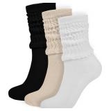 BomKinta Crew Slouch Socks Women - Retro Scrunch Short Sock - Soft Solid Ankle Socks Size 5-11 3 Pair Black White Cream
