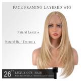 Synthetic Lace Front Wig 26 Inches Long Blonde Wig for Women Straight Layered Wig 13x4x1 HD Lace Pre Plucked Hairline Middle Part Synthetic Wigs for Daily Party Use (numberMixed Blonde, 26 Inch)