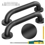 MAICOBI 12 Inch Shower Grab Bars, 2 Pack - Anti-Slip Stainless Steel Bathroom Safety Handles for Elderly and Handicap, 304 Steel, Black, Knurled Grip
