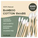 Bamboo Cotton Swabs - 1000 Count - Pointed and Spiral Heads- 100percent Biodegradable Cotton Buds | Natural and Sustainable Makeup Remover | Organic Cotton Heads | FSC Certified and PETA Approved.