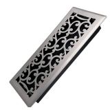 Howeall 4x12 Inches Heavy Duty Walkable Floor Register - Easy Adjust Air Supply Lever Decorative Floor Vent Covers - Savannah Design Vent Covers for Home - Satin Nickel