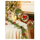 Brightown Christmas Garland with Lights, 6Ft 20 LED Lighted Cypress Leaves Garland Decorated with Pine Cones, Berry, Battery Operated Christmas Lights for Mantle Fireplace Stairs Wall Table, 2 Pack