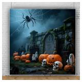 Halloween Photo Backdrop 10x10ft Spooky Graveyard Mossy Tombstones Spider Pumpkin Halloween Backdrops for Photoshoot Ghost Scary Cemetery Photography Background Party Decorations