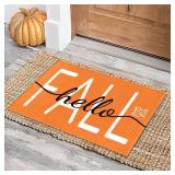 HANXIG Hello Fall Door Mat - Autumn Maple Leaf Doormat, 17 x 29 Inch, Non-Slip Rubber Backing, Washable Seasonal Welcome Rug for IndoorOutdoor