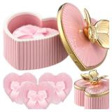 Honeydak 4 Pcs Body Powder Puff and Container 3.15 Inch Women Puffs Pink Heart Butterfly Dusting Powder Container Case Soft Reusable Washable for Travel Bath Wet Dry Makeup
