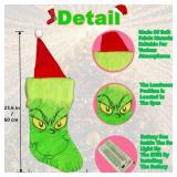 Christmas Stocking with LED Light, 14.98 inch Red Green Hanging Stocking, Candy Gift Socks Christmas Ornament Decorations for Family Holiday Xmas Party Decorations (One Size, Christmas Stocking)