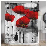 Baocicco Red Poppy Shower Curtain Red Flower Ink Painting Shower Curtains Decorative for Bathroom Dorm Black and White Vintage Waterproof Fabric Shower Curtain with Hooks 60x72 Inches