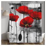 Baocicco Red Poppy Shower Curtain Red Flower Ink Painting Shower Curtains Decorative for Bathroom Dorm Black and White Vintage Waterproof Fabric Shower Curtain with Hooks 60x72 Inches