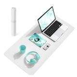 YSAGi Non-Slip Leather Desk Pad, Waterproof Laptop Computer Desk Keyboard Mat, Table Protector Blotter Mat, Large Mouse Pad for OfficeWorkHomeDecor(White, 31.5\ x 15.7\in)in