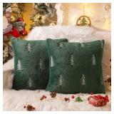 AQOTHES Christmas Tree White Throw Pillow Covers 18x18, Soft Faux Fur Embroidered Throw Pillows for Couch Sofa Cushion Covers Holiday Home Decor
