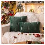 AQOTHES Christmas Tree White Throw Pillow Covers 18x18, Soft Faux Fur Embroidered Throw Pillows for Couch Sofa Cushion Covers Holiday Home Decor