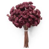 Floroom Ranunculus Artificial Flowers 18 Pcs Burgundy Faux Silk Mini Ranunculus Bulk Fake Wedding Filler Flowers for DIY Red Bouquets, Centerpieces, Bridal Shower Decorations and Arrangements