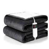Qieryun Heated Blanket Electric Throw, Soft Flannel Heating Blanket with 8 Hours Auto Off 10 Fast Heating Levels Machine Washable Sherpa Heated Blanket with Overheating Protection
