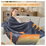 Qieryun Heated Blanket Electric Throw, Soft Flannel Heating Blanket with 8 Hours Auto Off 10 Fast Heating Levels Machine Washable Sherpa Heated Blanket with Overheating Protection