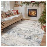 Area Rug Living Room Rugs - 6x9 Abstract Large Soft Indoor Washable Rug Neutral Modern Low Pile Carpet for Bedroom Dining Room Farmhouse Home Office - Beige Blue
