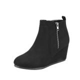 DREAM PAIRS Womenfts Suede Low Wedges Ankle Boots,Size 6,BlackSuede,DOUBLE