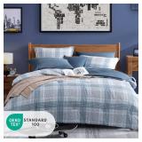 AMBERSPACE Full Size Comforter Sets, Light Blue Plaid Bedding Set 7 Piece for Boys Girls Teen, Classic Homestead-Style Kids Comforter Set Bed in A Bag with Sheets, Pillowcases and Shams