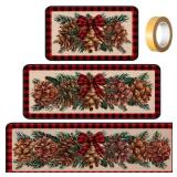 Drydiet 3 Pcs Christmas Kitchen Rugs Non Slip Winter Floor Mat for Kitchen Floor Hallway Laundry Sink and Bathroom, 20\x32\in 20\inx47\in, 20\inx59\in(Pinecone)in