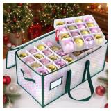 BIEBOS Portable Waterproof Christmas Ornament Storage Box, Large Capacity 128 Slots for 3-Inch Ornaments, Double-Sided Trays with Durable Zippers