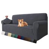 MAXIJIN Super Stretch Couch Cover for 3 Cushion Couch, 1-Piece Universal Sofa Covers Living Room Jacquard Spandex Furniture Protector Dogs Pet Friendly Fitted (Large, Gray)