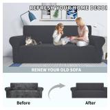 MAXIJIN Super Stretch Couch Cover for 3 Cushion Couch, 1-Piece Universal Sofa Covers Living Room Jacquard Spandex Furniture Protector Dogs Pet Friendly Fitted (Large, Gray)
