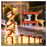 COVFEVER Christmas Lighted Gift Boxes Decorations Set of 4, 2.8Ft Stackable Christmas Nesting Boxes Battery Operated with Timer for Home and Party Decoration