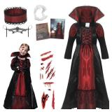 EOZY Girls Halloween Costume Royal Vampire Dress Up Child Vampiress Role Play Cosplay Outfits (dress only)