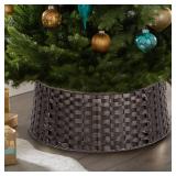 SUNNYPARK Christmas Tree Collar, 23ftft D Handmade Artificial Rattan Wicker Christmas Stand Tree Collar Basket Base Cover for Holiday Decoration-Round Dark Brown