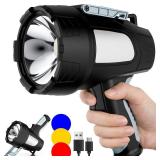 Rechargeable Spotlight Flashlight, 99,000 Lumen Super Bright Led Spotlight with 6 Modes and Foldable Tripod, Powerful Spot Light 30H Long Runtime, Handheld Spot Light for Outdoor Boating Hµnting