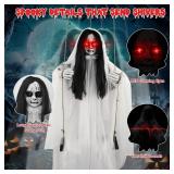 Scary Halloween Decorations Outdoor, Hanging Swinging Girl with Sound and Slap Activated, Light Up Eyes, Creepy Expression, 6.2FT Halloween Decor for Indoor Outdoor Haunted House