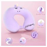 Kids Neck Pillow for Traveling, Unicorn Kids Travel Pillow with Eye Mask, Toddler Travel Essentials for Road Trip Airplane Flight Car Seat, Cute Cartoon Headrest Memory Foam Pillows Gift for Girl Boy
