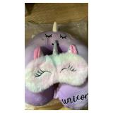 Kids Neck Pillow for Traveling, Unicorn Kids Travel Pillow with Eye Mask, Toddler Travel Essentials for Road Trip Airplane Flight Car Seat, Cute Cartoon Headrest Memory Foam Pillows Gift for Girl Boy